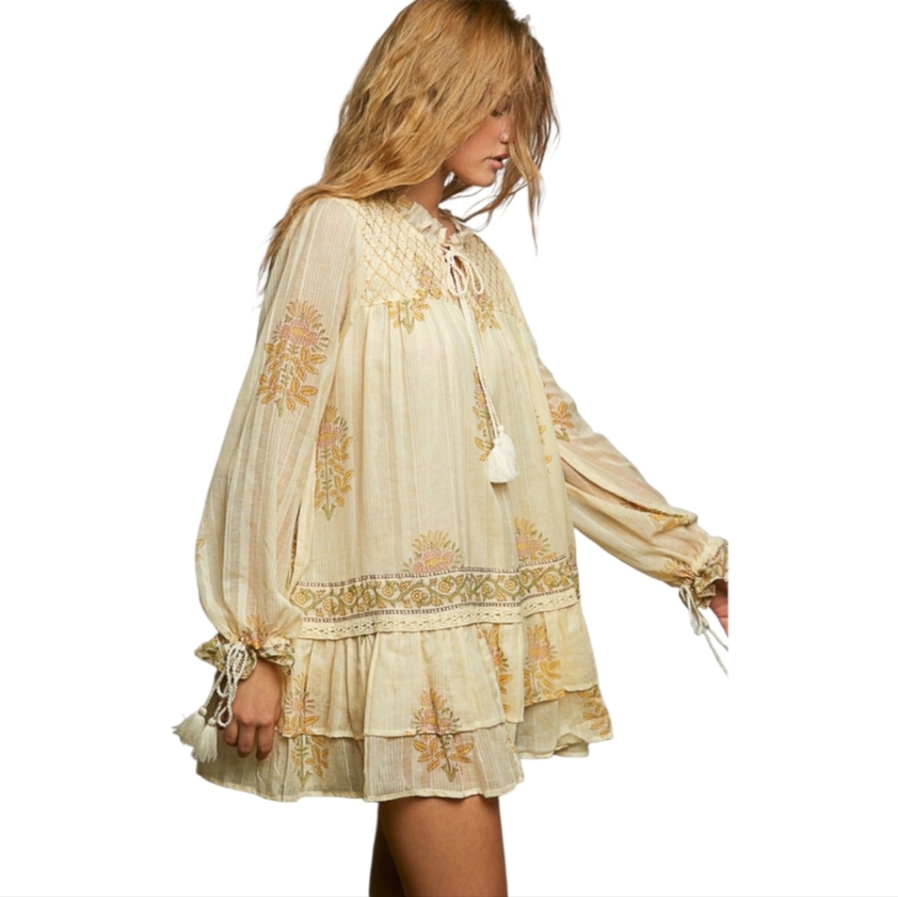 NS28. POL BOHEMIAN RELAXED FIT TIERED RUFFLE COTTON DRESS - Picture 3 of 4